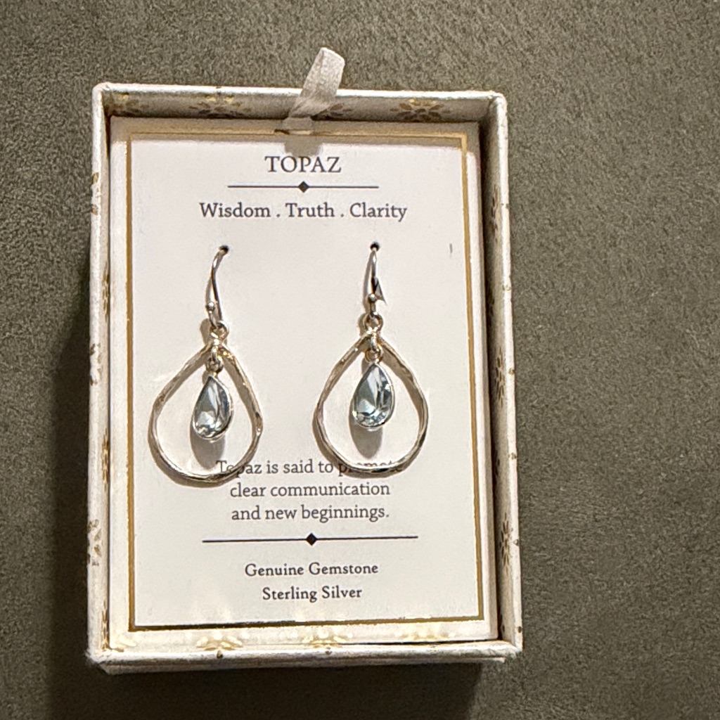 Sterling Silver And Blue Topaz Earrings, Nib
